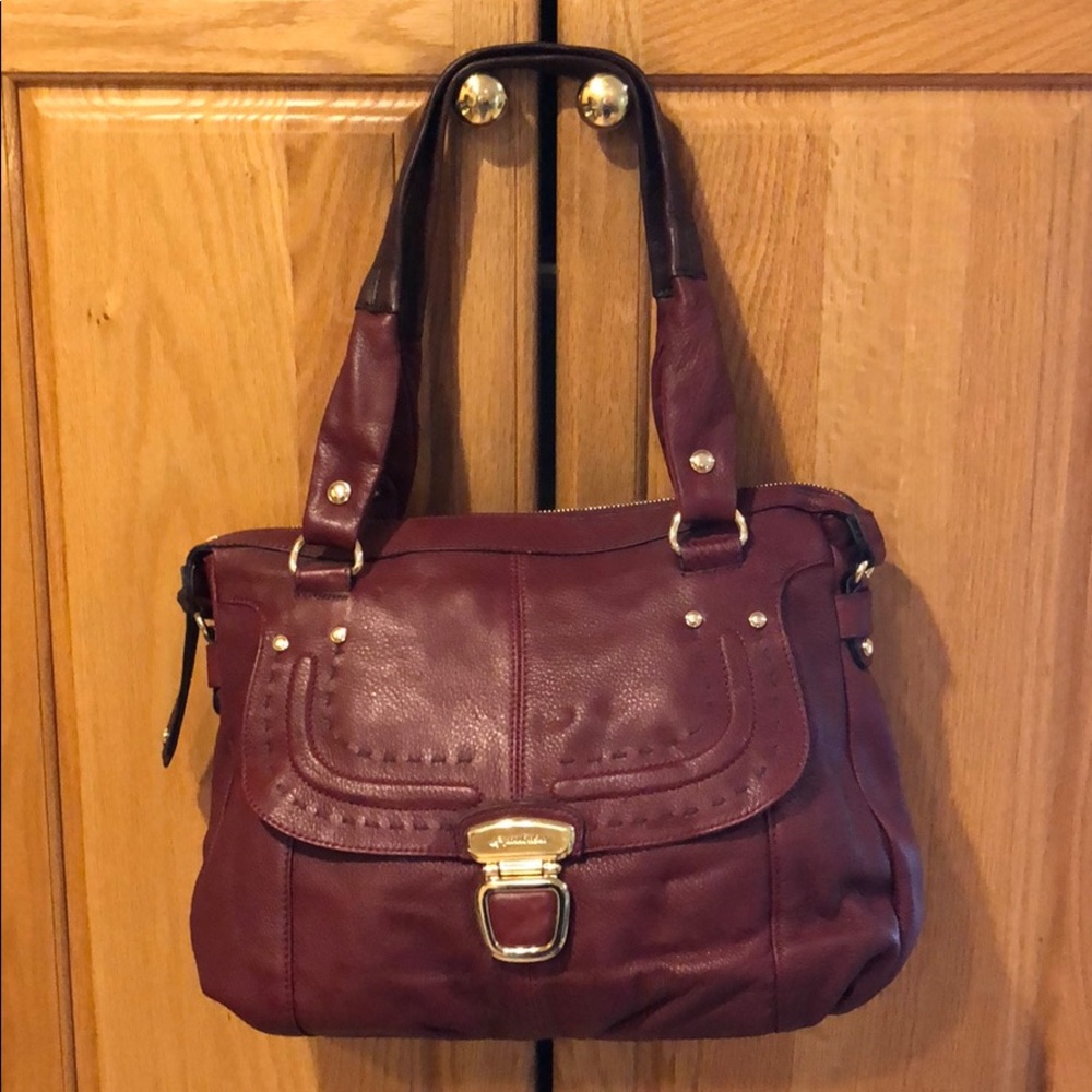 Burgundy large leather tote bag gold hardware